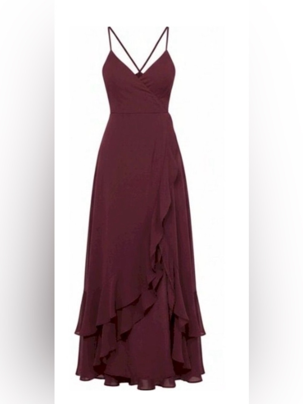 Lulu's Plum Ruffle-Hem Spaghetti Strap Maxi Dress - Picture 8 of 10